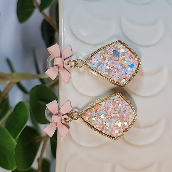 Jewelry - Confetti Shimmer Bow Drop Earrings, S925